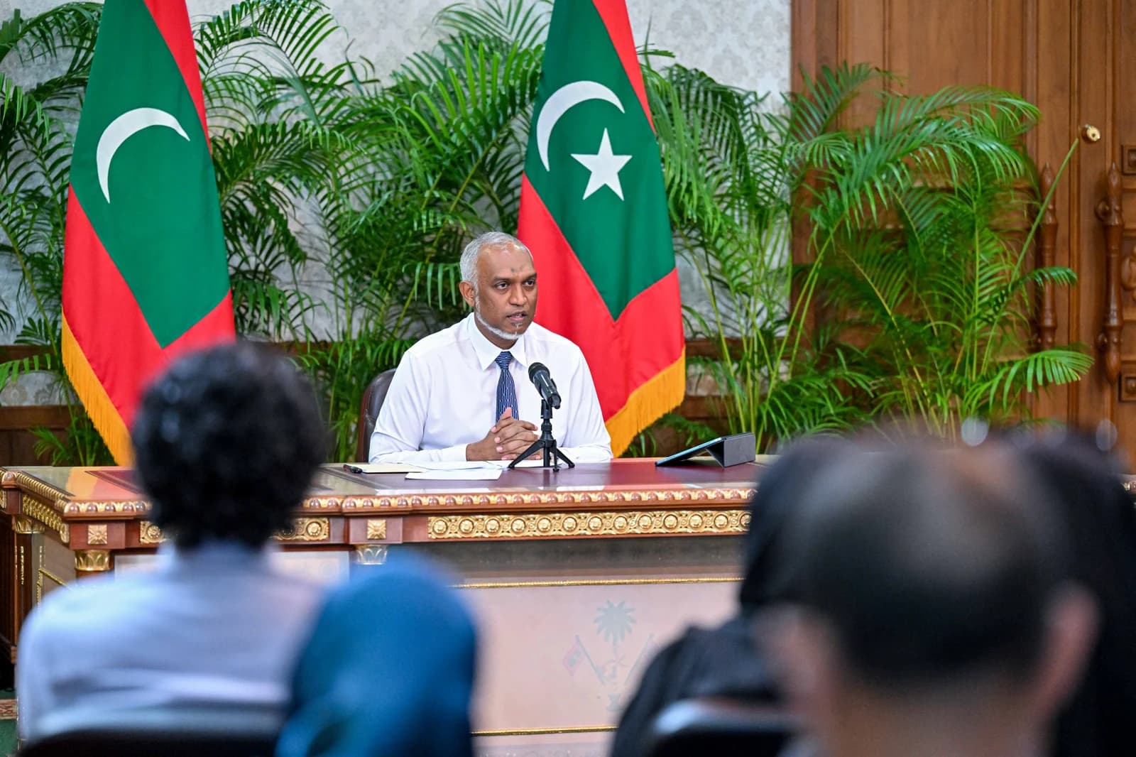 President Mohamed Muizzu at the 7 September 2026 briefing where he announced the Aasandha reform.