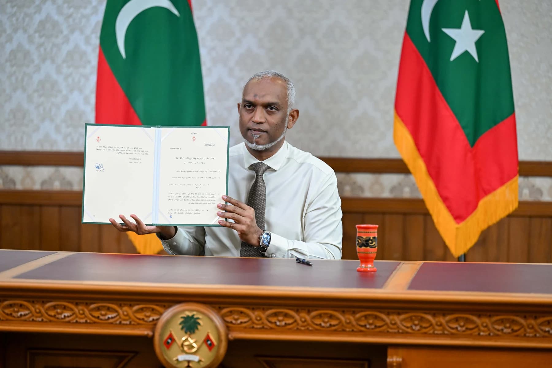 President Mohamed Muizzu at the ratification of the Foreign Currency Act amendment on 31 August 2026.