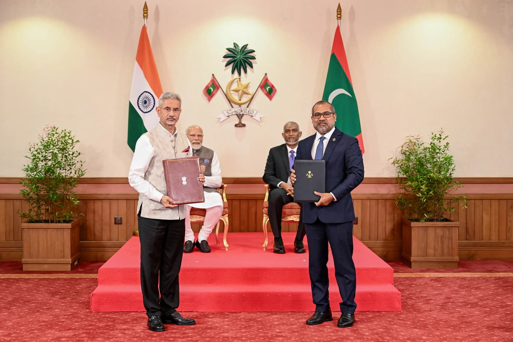 Maldives and India exchange agreements at the President’s Office on 25 July 2025.