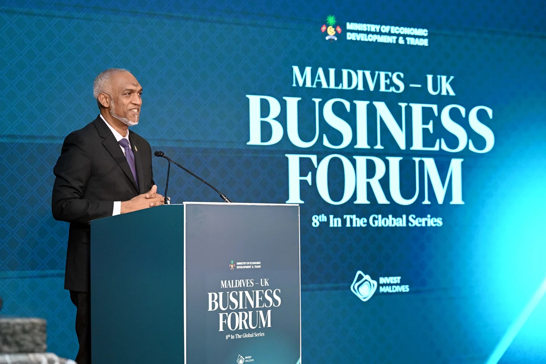 President Mohamed Muizzu at the Maldives–UK Business Forum in London on 17 July 2025.