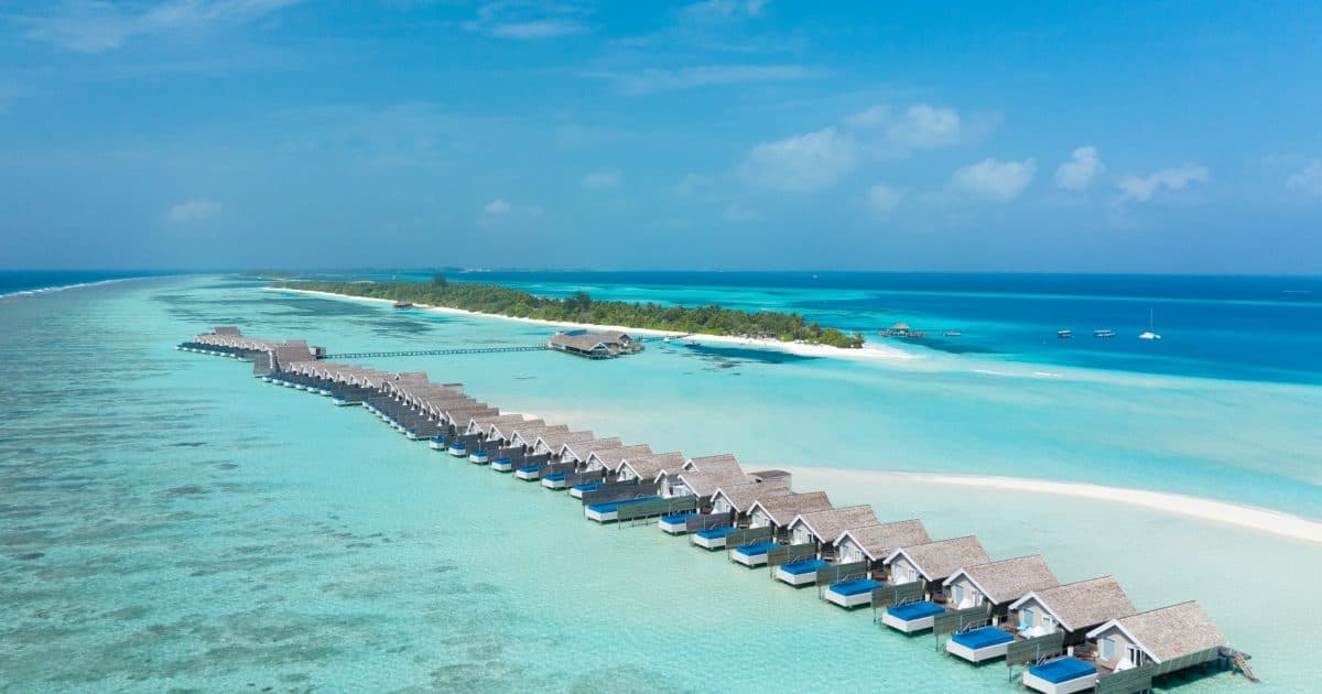 Overwater villas at LUX* South Ari Atoll from the air