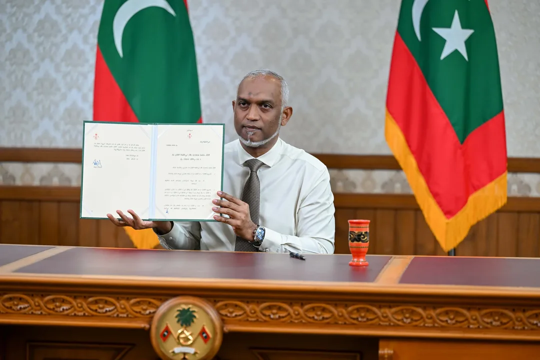 President Mohamed Muizzu at the ratification of the Foreign Currency Act amendment on 31 August 2026.