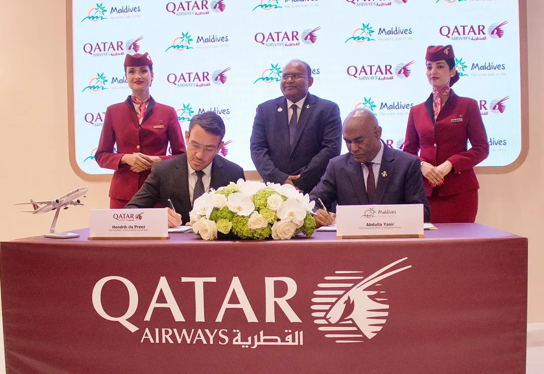 Visit Maldives and Qatar Airways sign their destination marketing agreement at Arabian Travel Market, September 2026.
